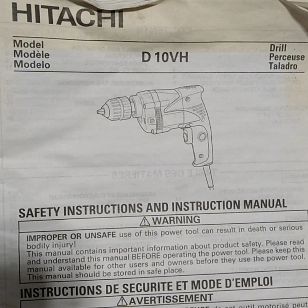 Hitachi Electric 3/8" Chuckless D 10VH Drill W/Side Handle & Crush Proof Case - Picture 6 of 7